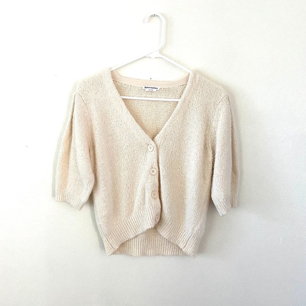 Cream Reformation Hope cropped Cardigan Size Medium